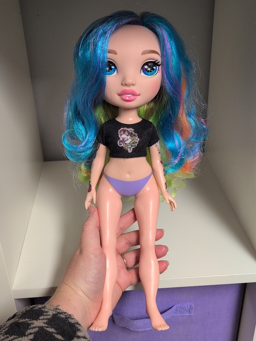 Jumbo Rainbow High Doll, 14" With Tattoos Shirt No Pants Blue Green Pink Hair